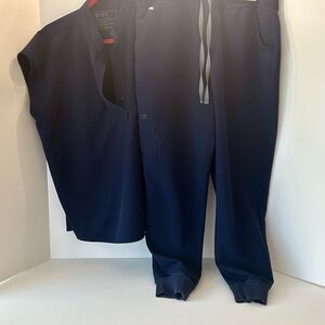 Figs Scrub Set Navy Blue Joggers ~ Large High Waisted Petite Length